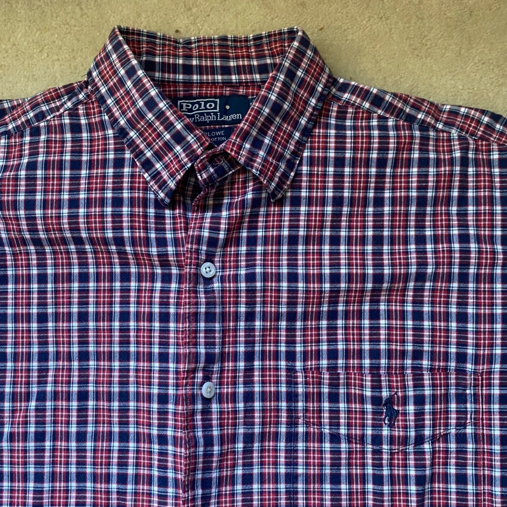 Polo Ralph Lauren Marlowe Red Blue Plaid Pony Logo Button Up Shirt Size Large